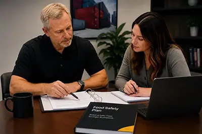 Alchemy Consultant and Customer reviewing paperwork in a binder